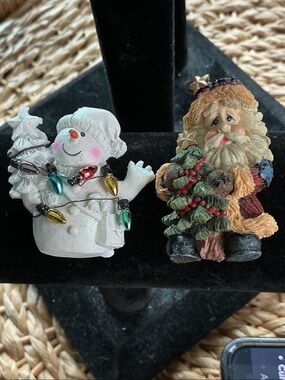 Holiday Snowman and Santa Resin Ornaments - White, Multicolor